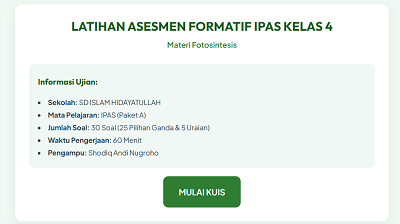 Latihan Asesmen Formatif IPAS Kelas 4 | Fotosintesis